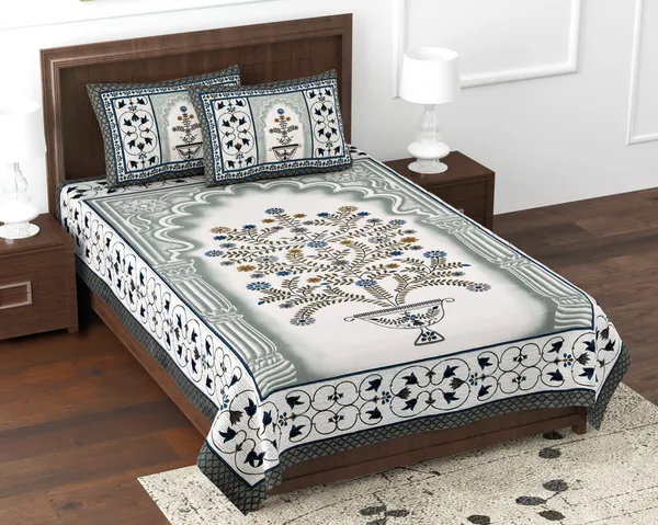 Grey_Cotton_Garden_Glory_Double_Bedsheet_With_Pillow_Cover_70X100_Cm